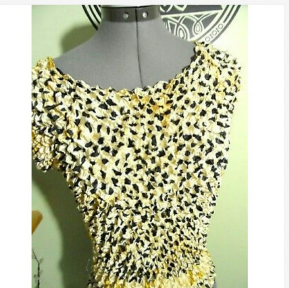 CBR Stretch Crinkle Top 1 sz Cream Yellow leopard - Picture 2 of 5